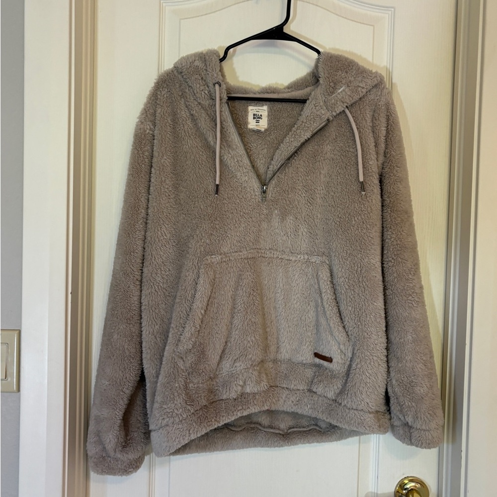 Billabong Sherpa Fleece Zip Hoodie Gray Cozy Jacket Size XL